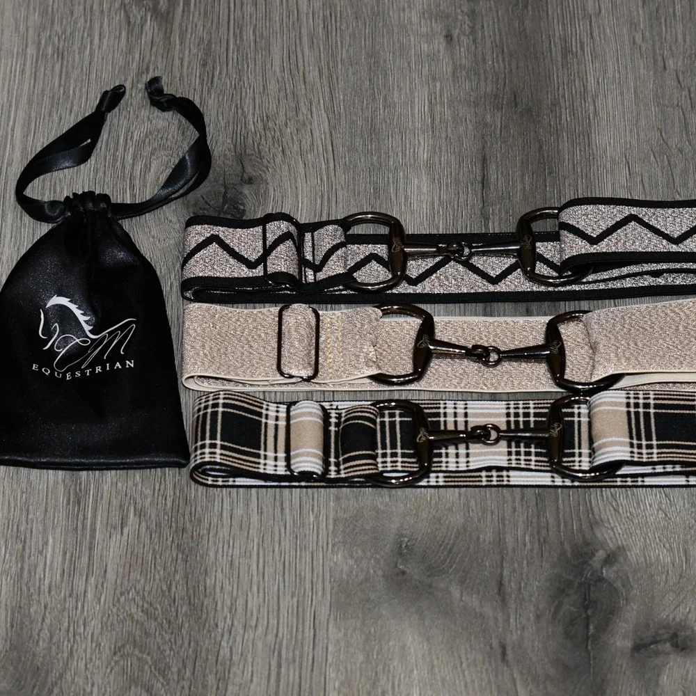 Set of three belts 1.5” tan collection Equestrian Snaffle Belt One Size pink gr…